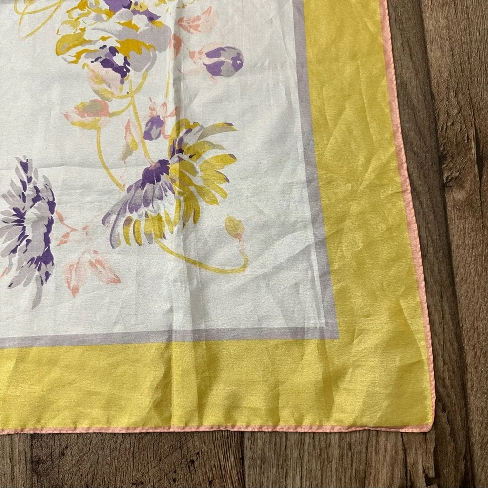 Vintage Floral Scarf Made in Korea Flowers Yellow Purple